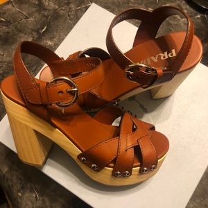 Prada chunky heel leather sandals shoes BNWT